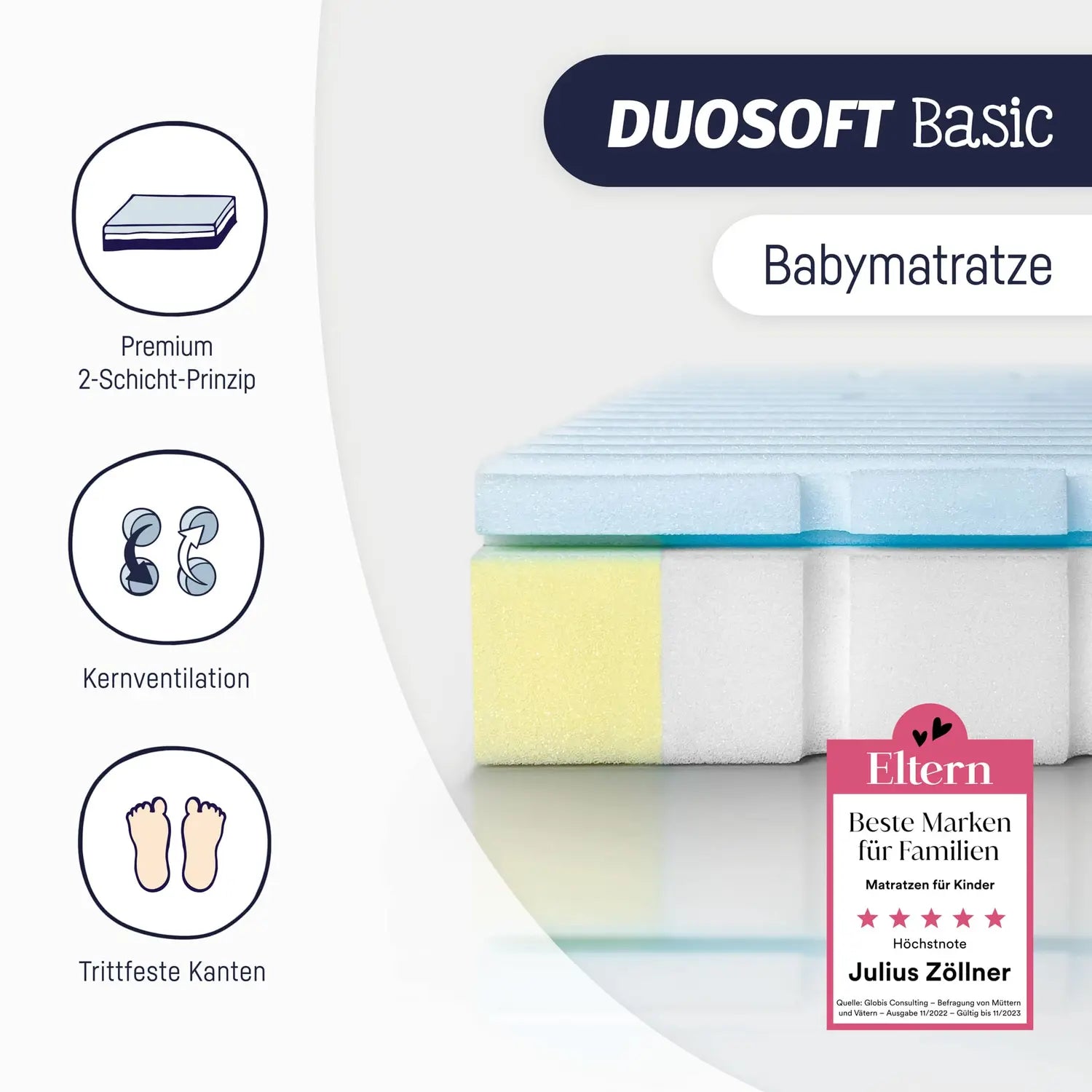 B-Ware Zöllner Kindermatratze Babybettmatratze Duosoft Basic Baumwolle 60x120 Cm - 4009250133335