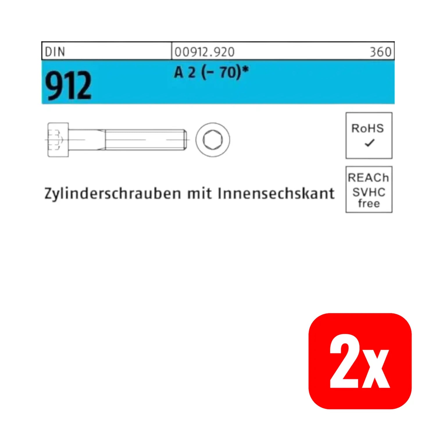 B-Ware Edelstahl Zylinderschraube Din 912 M30 150mm A2 70 Innensechskant 2 Stück - 4043952185230