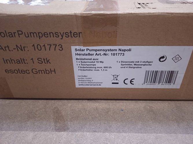 Esotec Napoli Solar Pumpenset Teichpumpe Gartenteich 600 l/h Förderhöhe 1,3m